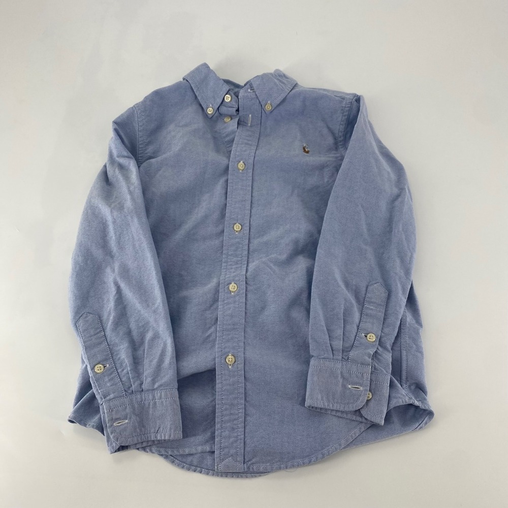Ralph Lauren Boys Blue Oxford Long Sleeve Button Down Shirt Size 7 Pony Logo